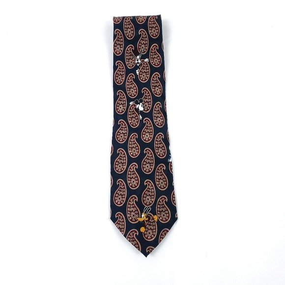 Vintage Walt Disney Mickey Mouse Donald Duck Pluto Goofy Paisley Silk Tie Men's - Picture 1 of 6